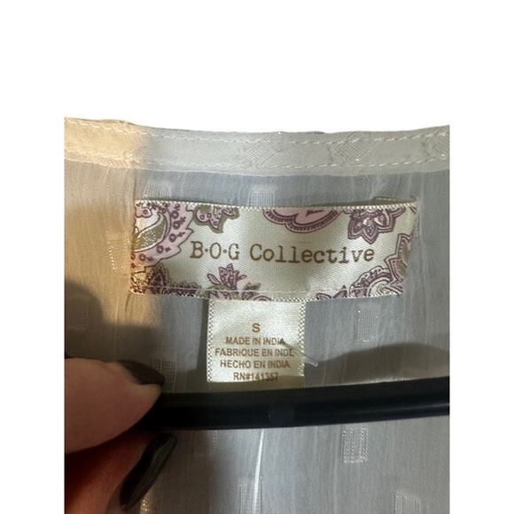 BOG Collective Cream Long Sleeve Ruffled Polka Dot Sheer Blouse Top Women Sz S - Picture 8 of 12